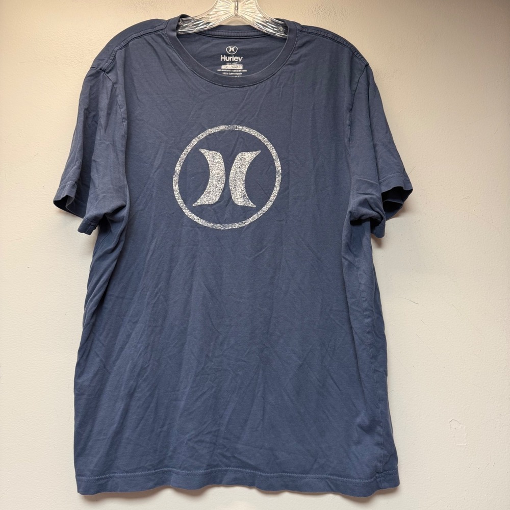 Hurley Graphic T-Shirt Mens Large Blue Excellent Short Sleeve Cotton‎ Logo Tee